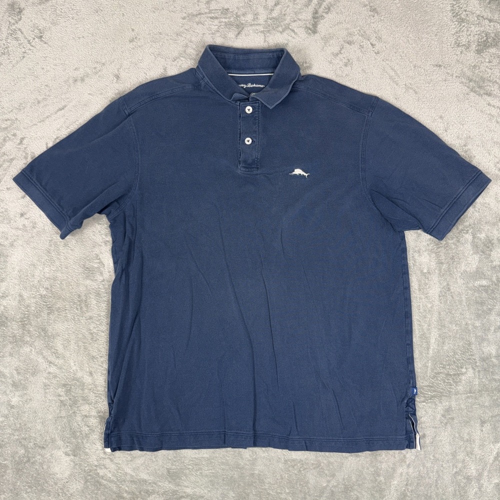Tommy Bahama Polo Shirt Mens L Blue Pima Cotton Big Marlin Golf Casual Knit